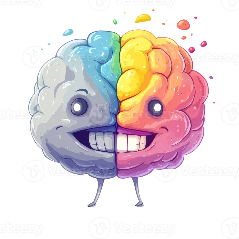A Colorful Cartoon Brain Character With A Big Smile png