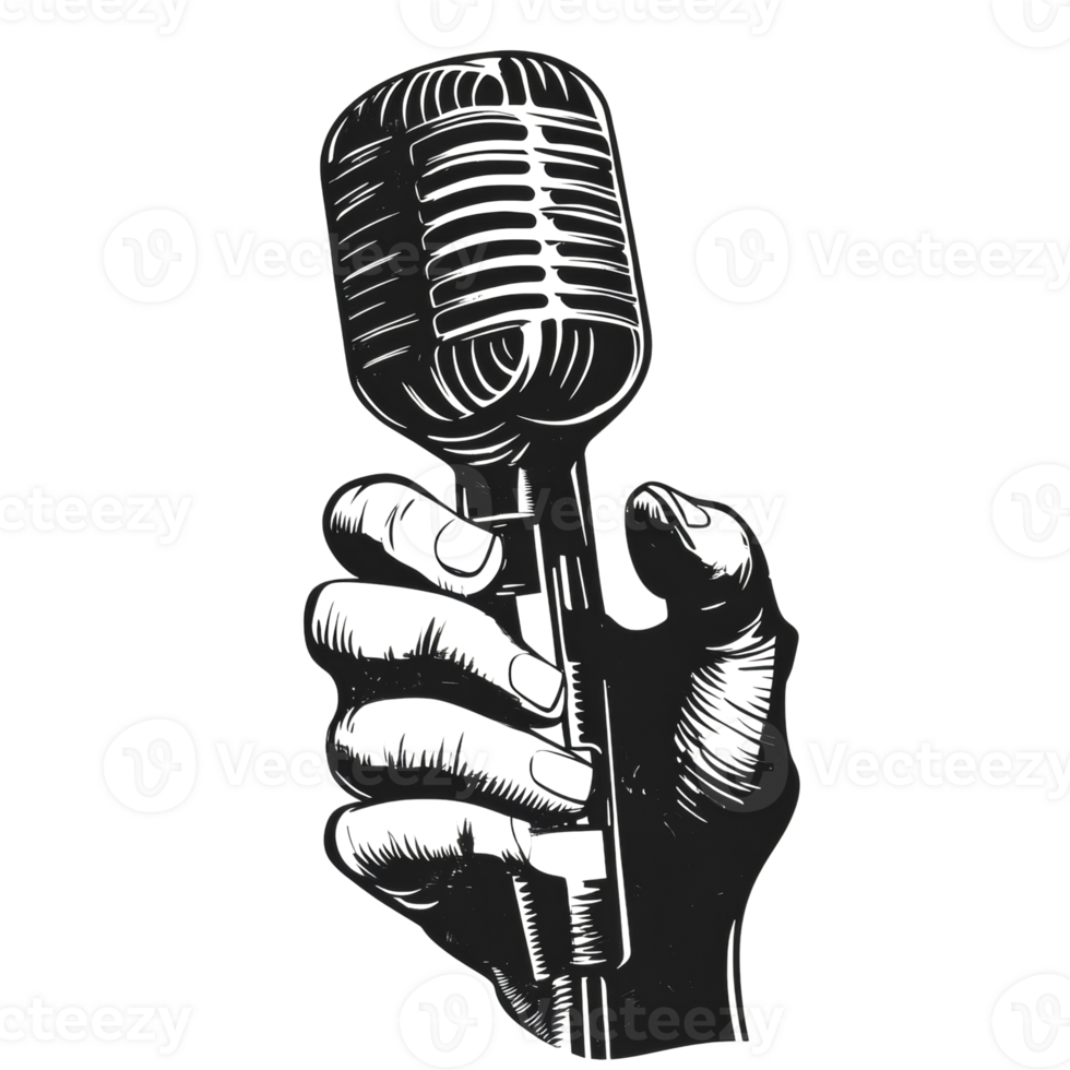 A Hand Holds A Vintage Style Microphone png