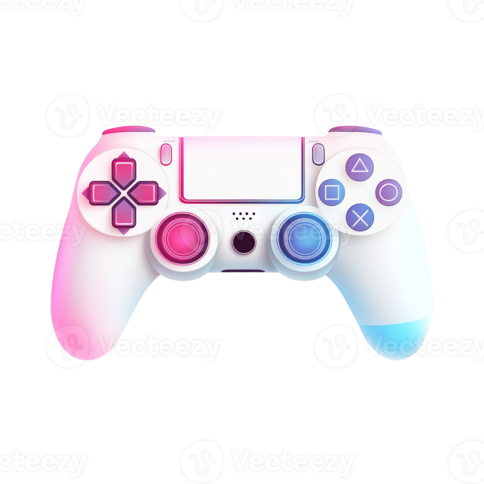 A modern white game controller with pink and blue accents png