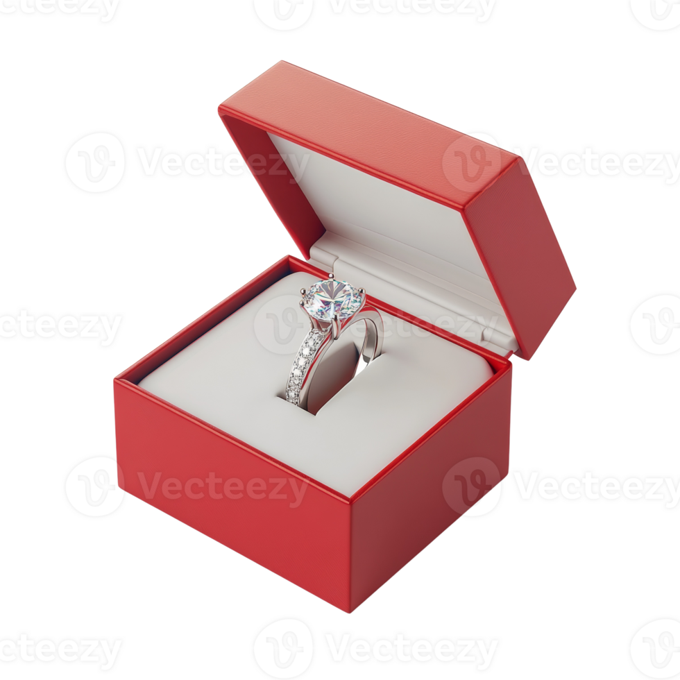 Diamond Engagement Ring In Red Gift Box png