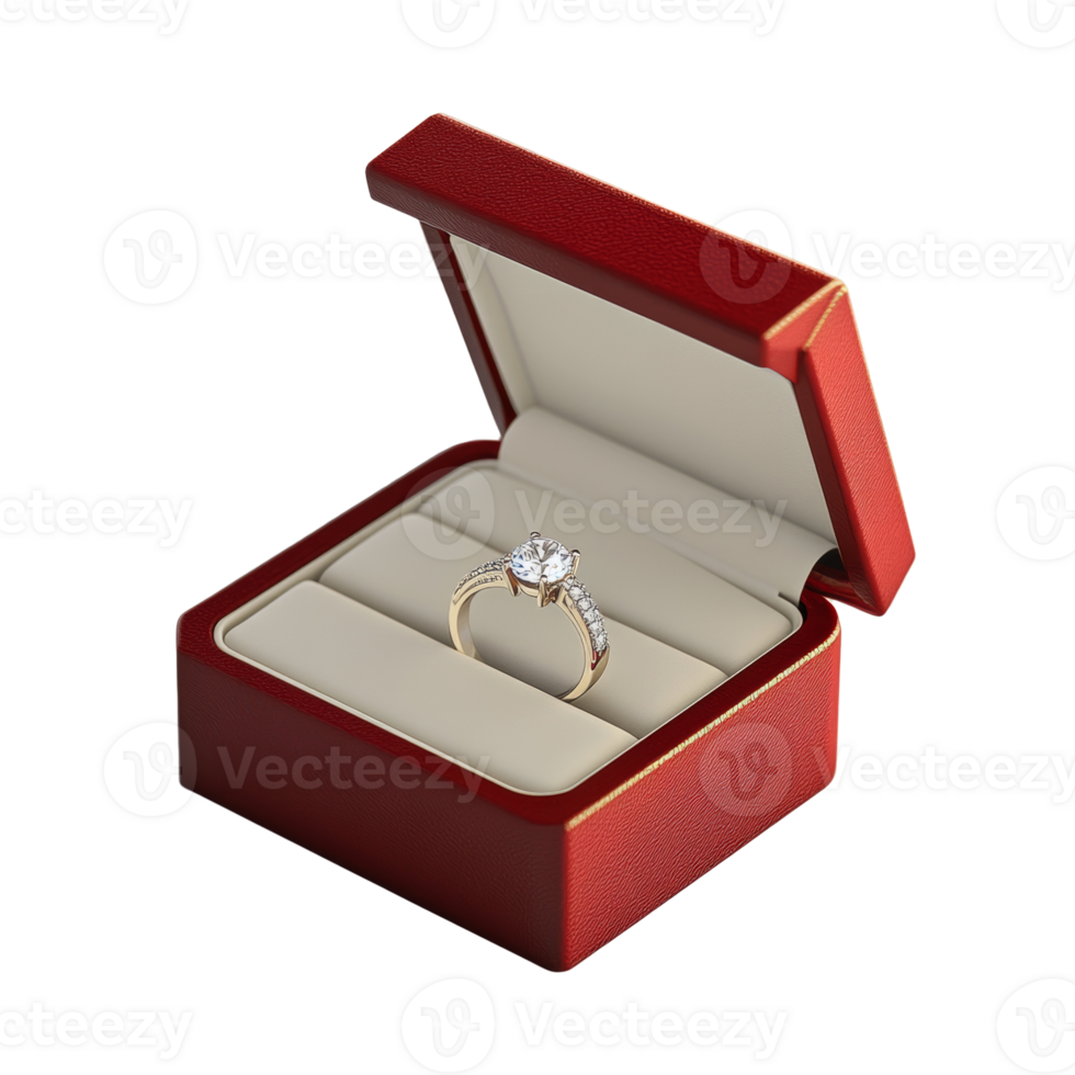 Diamond Engagement Ring in Red Jewelry Box png