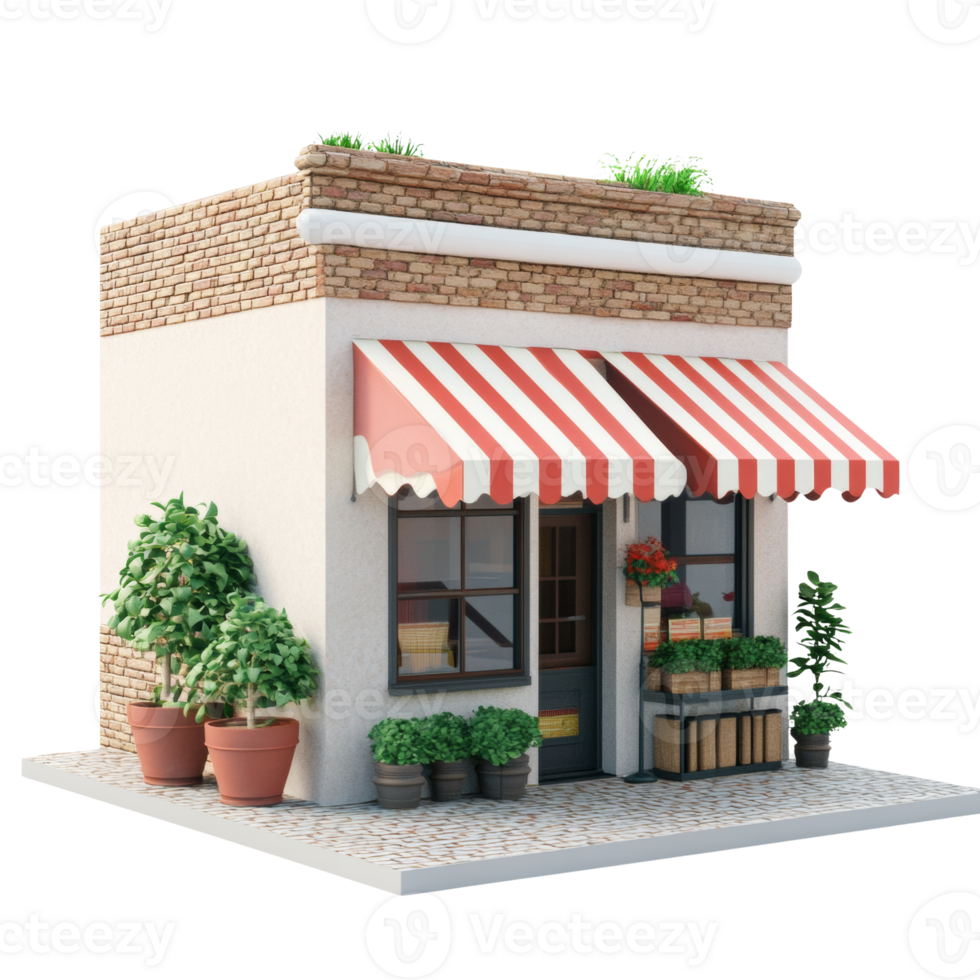 Charming Small Shop Building With Red And White Striped Awning png