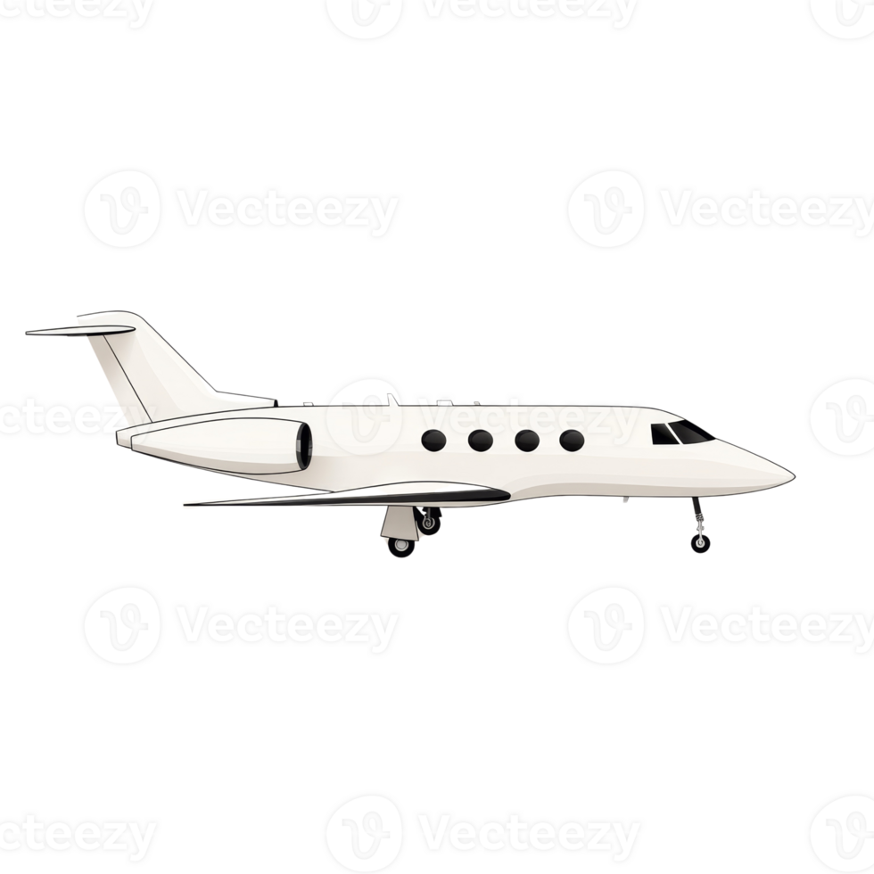 White Private Jet Airplane Side Profile Illustration png