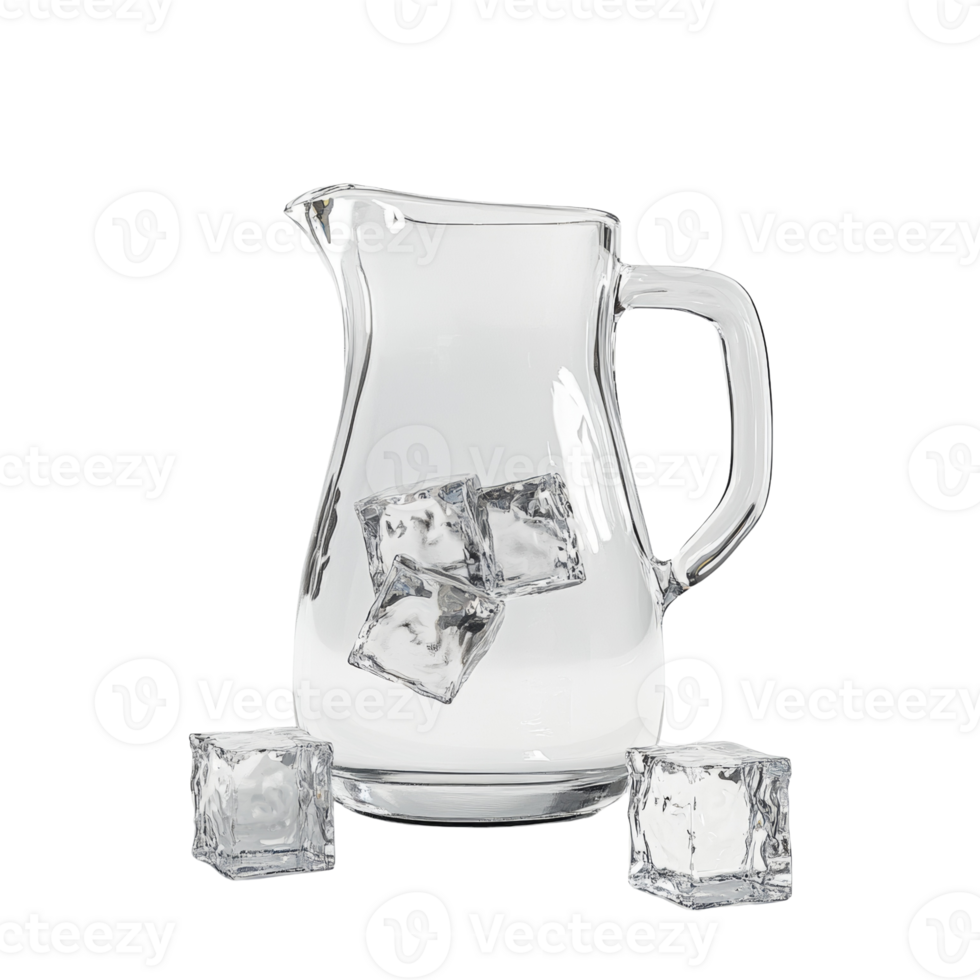 Glass Pitcher with Ice Cubes Ready for Refreshing Drinks png