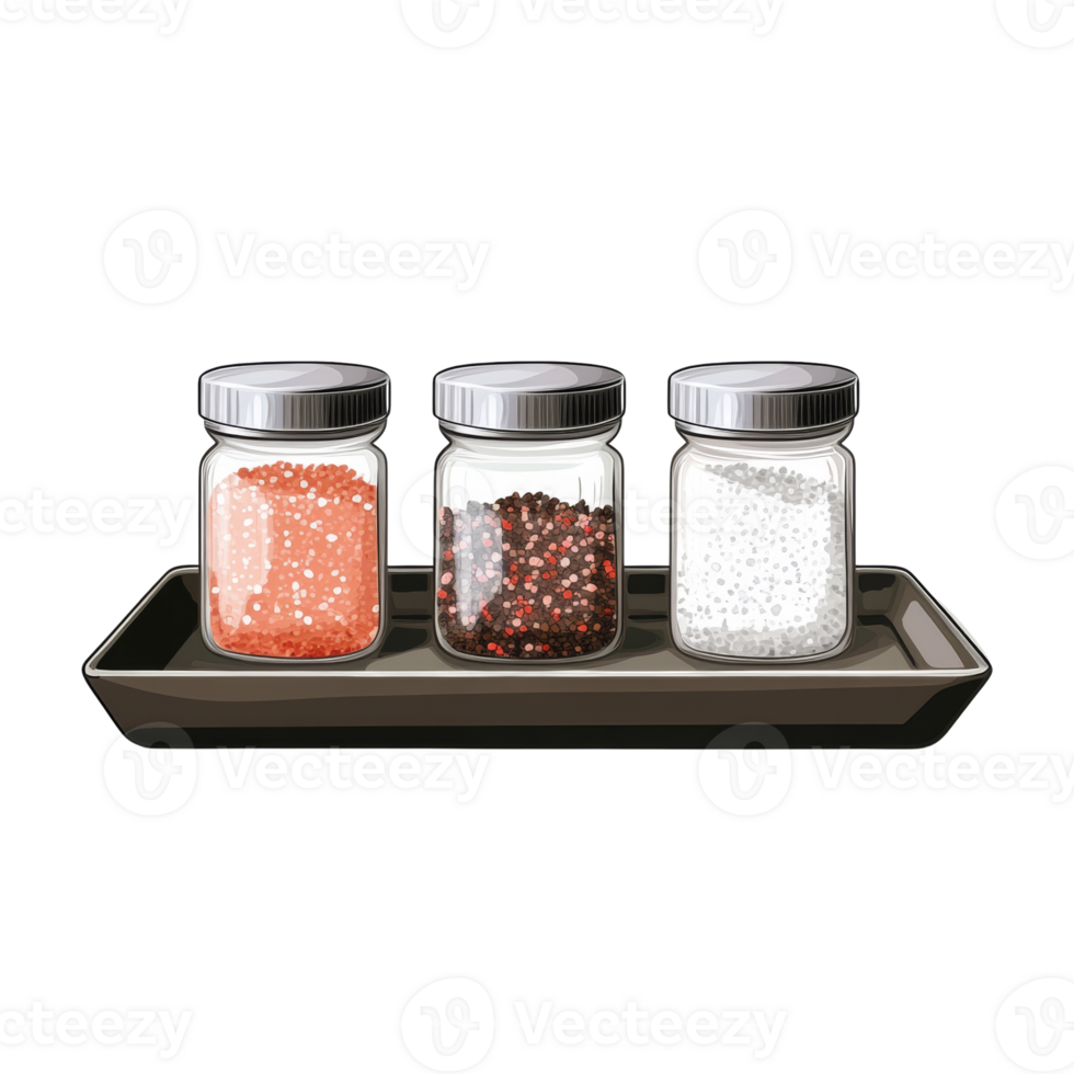 Three Glass Jars of Spices on a Tray png