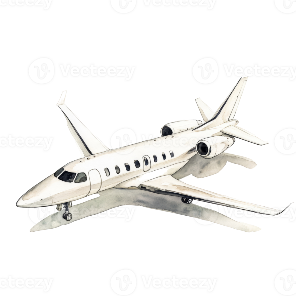 Watercolor Illustration Of A Private Jet Airplane png