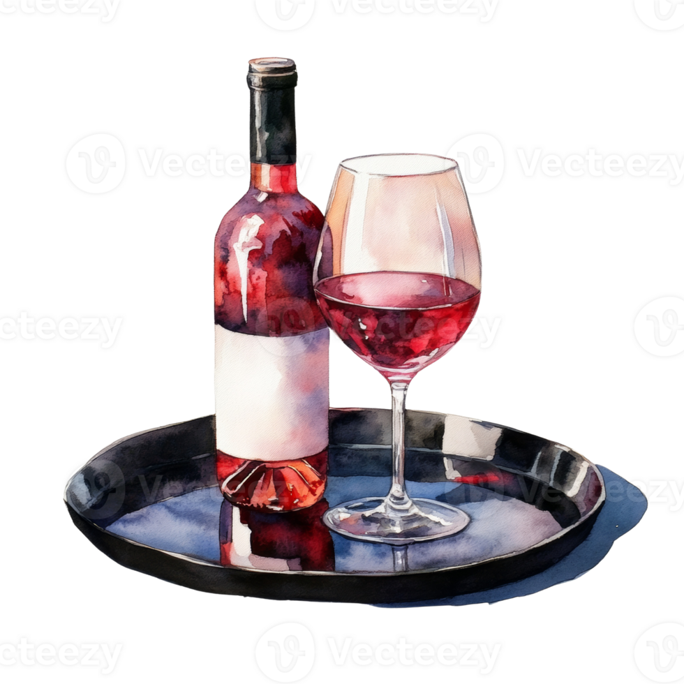 A Watercolor Painting Of Wine Bottle And Glass png