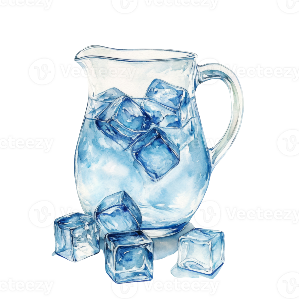 A Glass Pitcher Filled With Water And Ice Cubes png