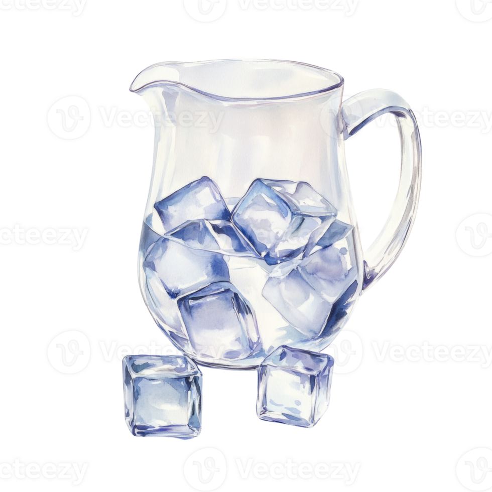 Glass Pitcher Filled With Water And Ice Cubes png