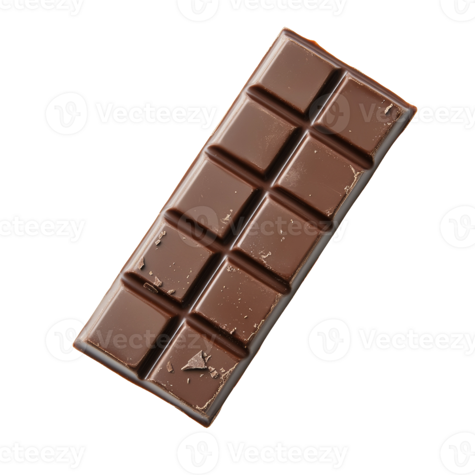 A dark chocolate bar angled on black background png