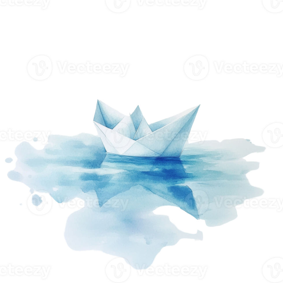 A Watercolor Painting of a Paper Boat on Water png