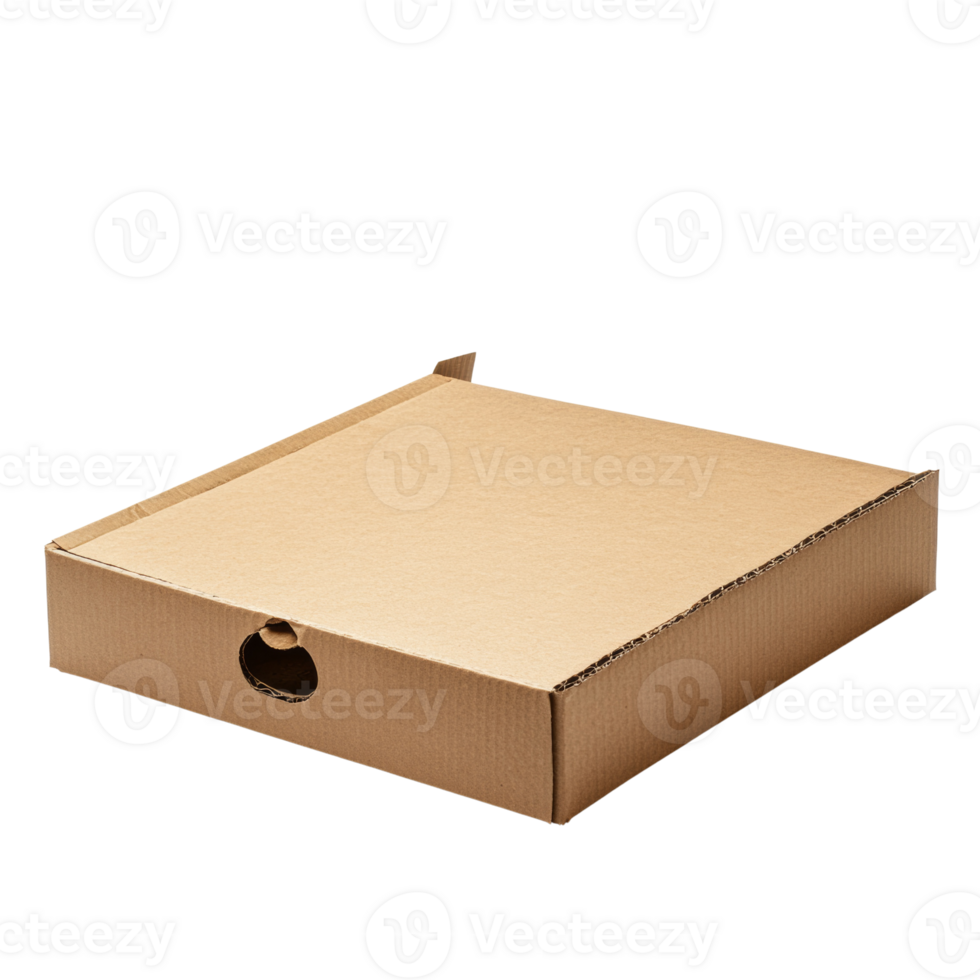 A Brown Cardboard Pizza Box Sits Empty png