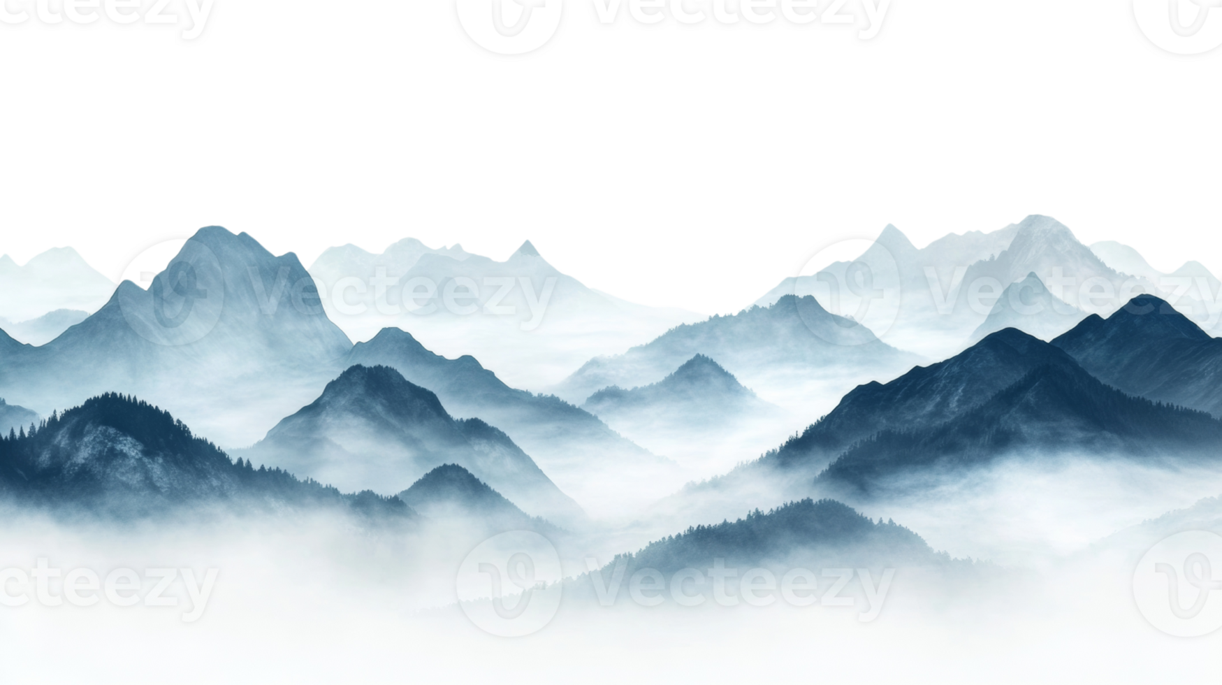 Misty Mountains Enveloped in Serene Cloudscape png