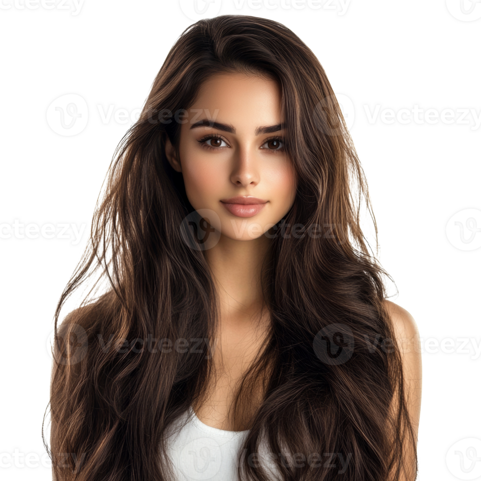 Portrait of a Woman with Long Brown Wavy Hair png