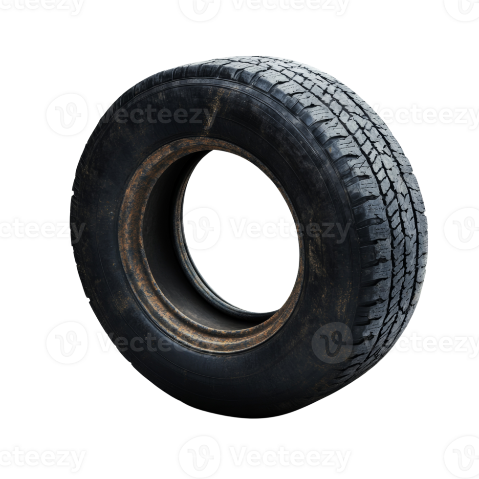 Worn Out Tire With Rusted Metal Rim Isolated png