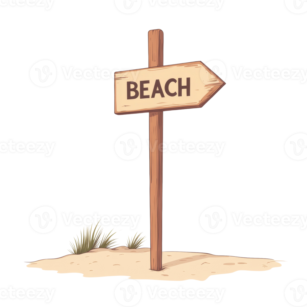Wooden Beach Signpost Directing Towards Sandy Shore png