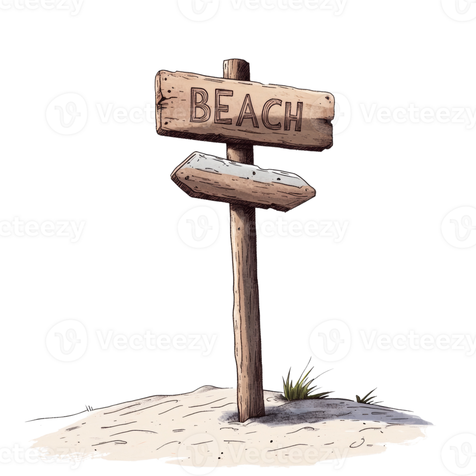 Wooden Beach Signpost Points Towards Sandy Shores png