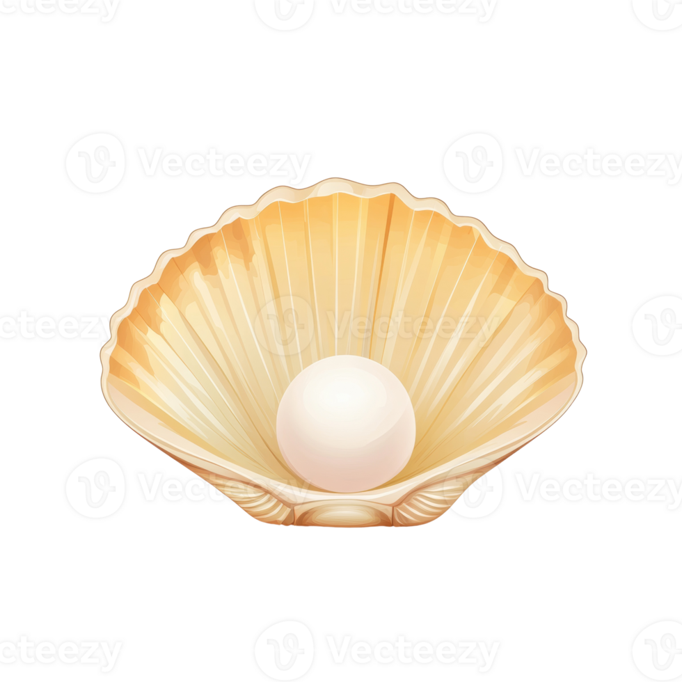 A single pearl rests inside a scallop shell png
