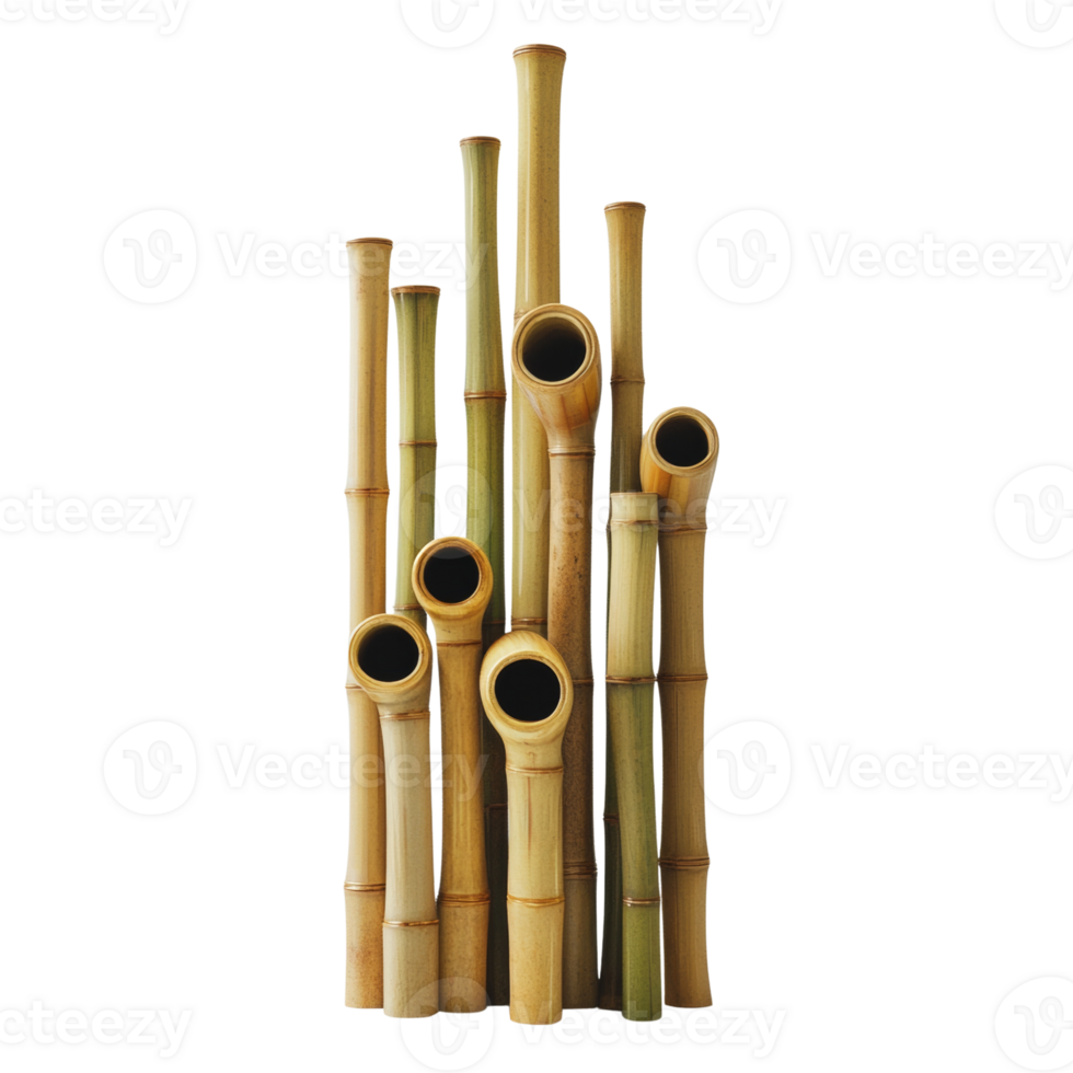 Bamboo stalks arranged in an artful vertical display png
