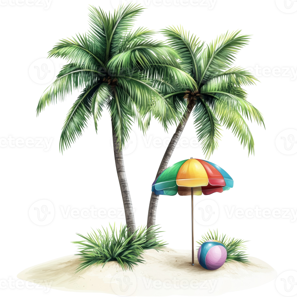 Tropical Island Paradise Scene With Palms Umbrella And Ball png