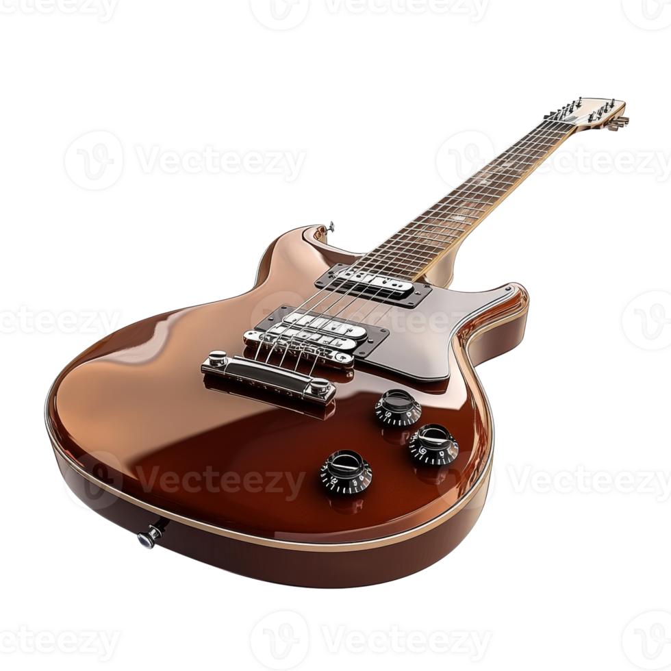A Polished Brown Electric Guitar Isolated on Black png
