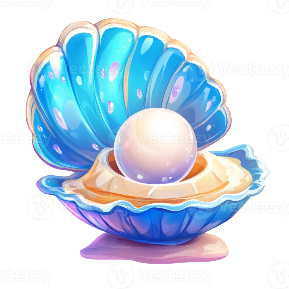 A lustrous pearl rests inside a vibrant blue seashell png
