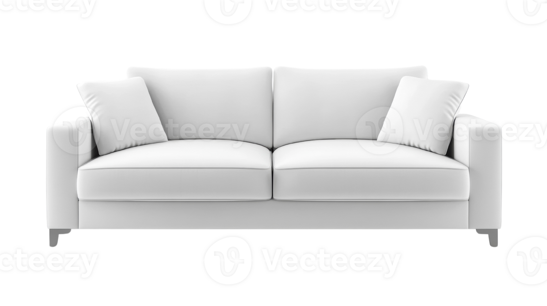 A clean white loveseat with two pillows rests on a black background png