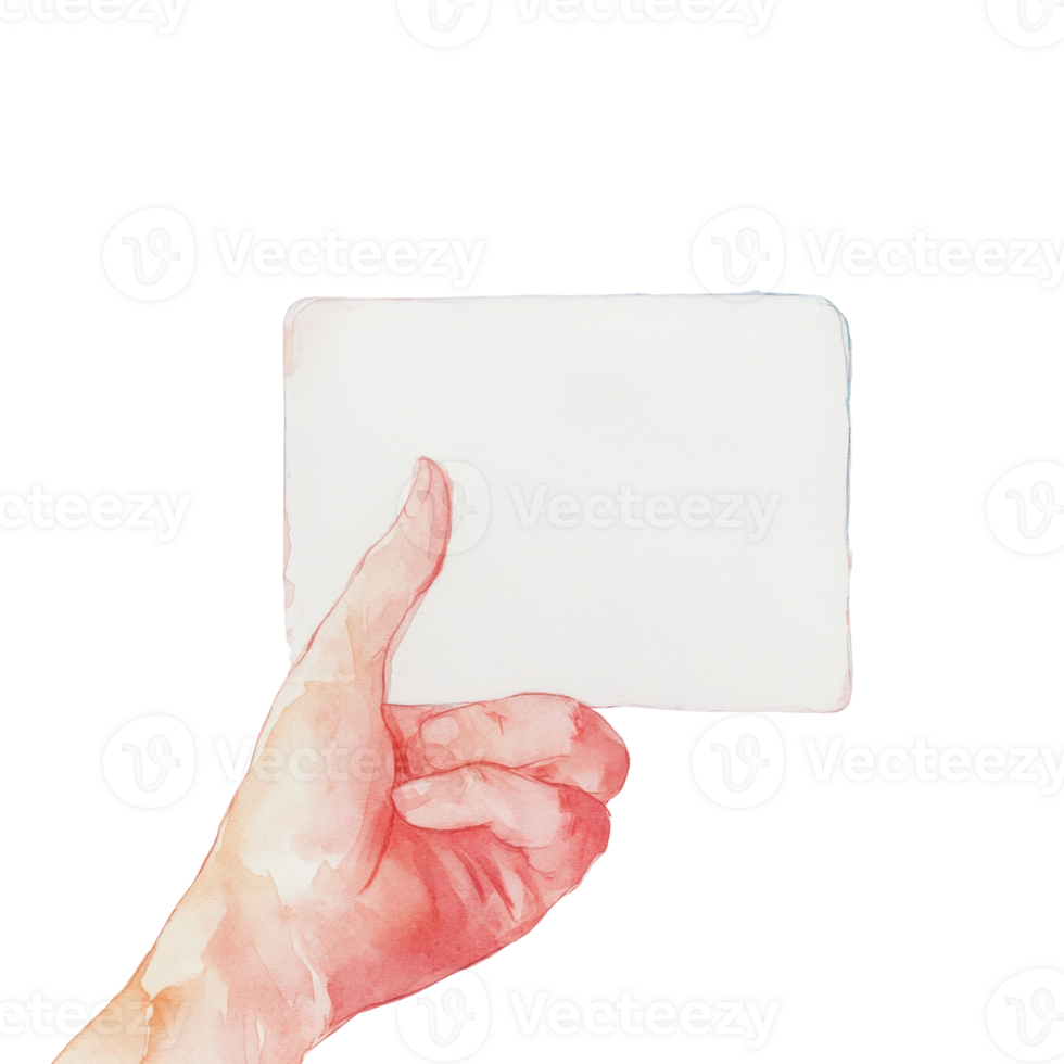Watercolor Hand Holding Blank White Rectangle Card png