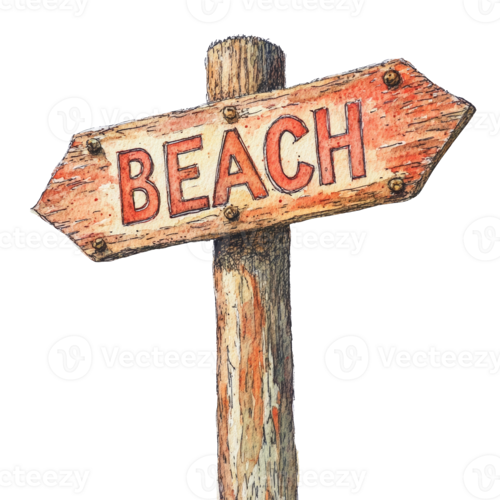 A weathered wooden beach sign points the way png