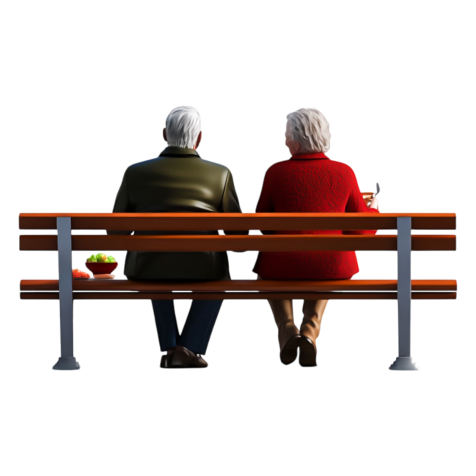 Cozy Evening Bench Scene with Elderly Couple Enjoying Snacks png