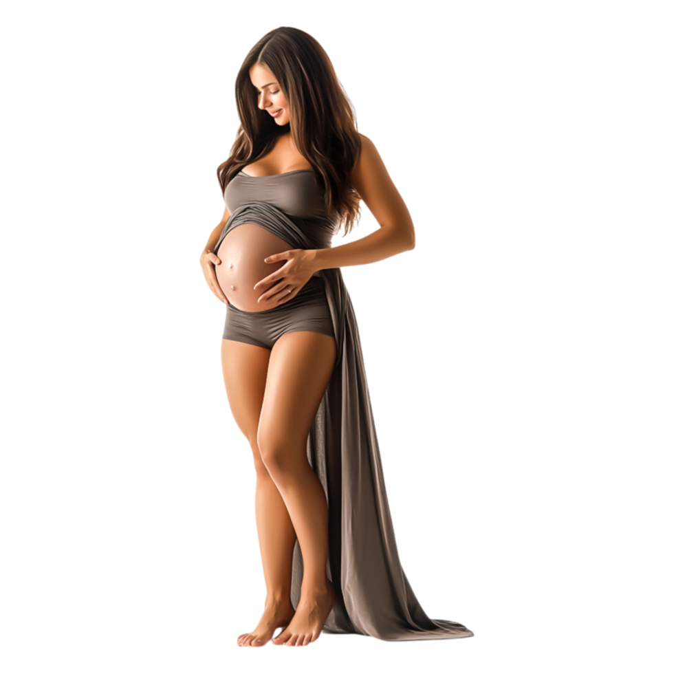 Beautiful Pregnant Woman in Elegant Pose with Soft Fabric Draping png