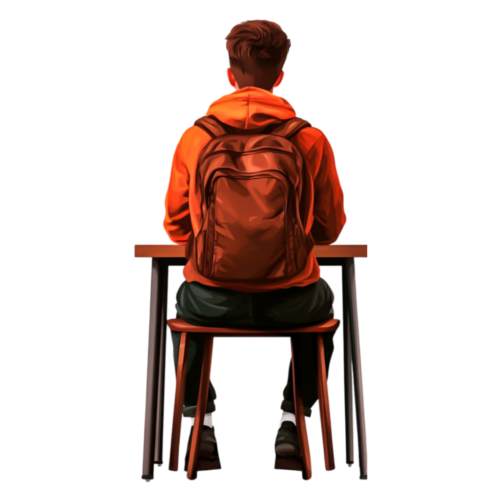 Student with Backpack Sitting at Desk in Classroom Setting png
