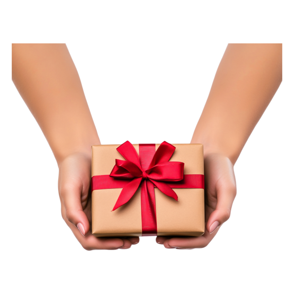 Hands Holding Gift Box with Red Ribbon on a Holiday Celebration png