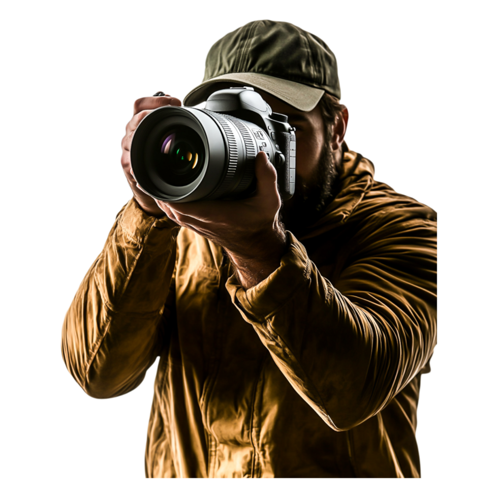 Photographer with Camera Capturing Stunning Images in Outdoor Setting png