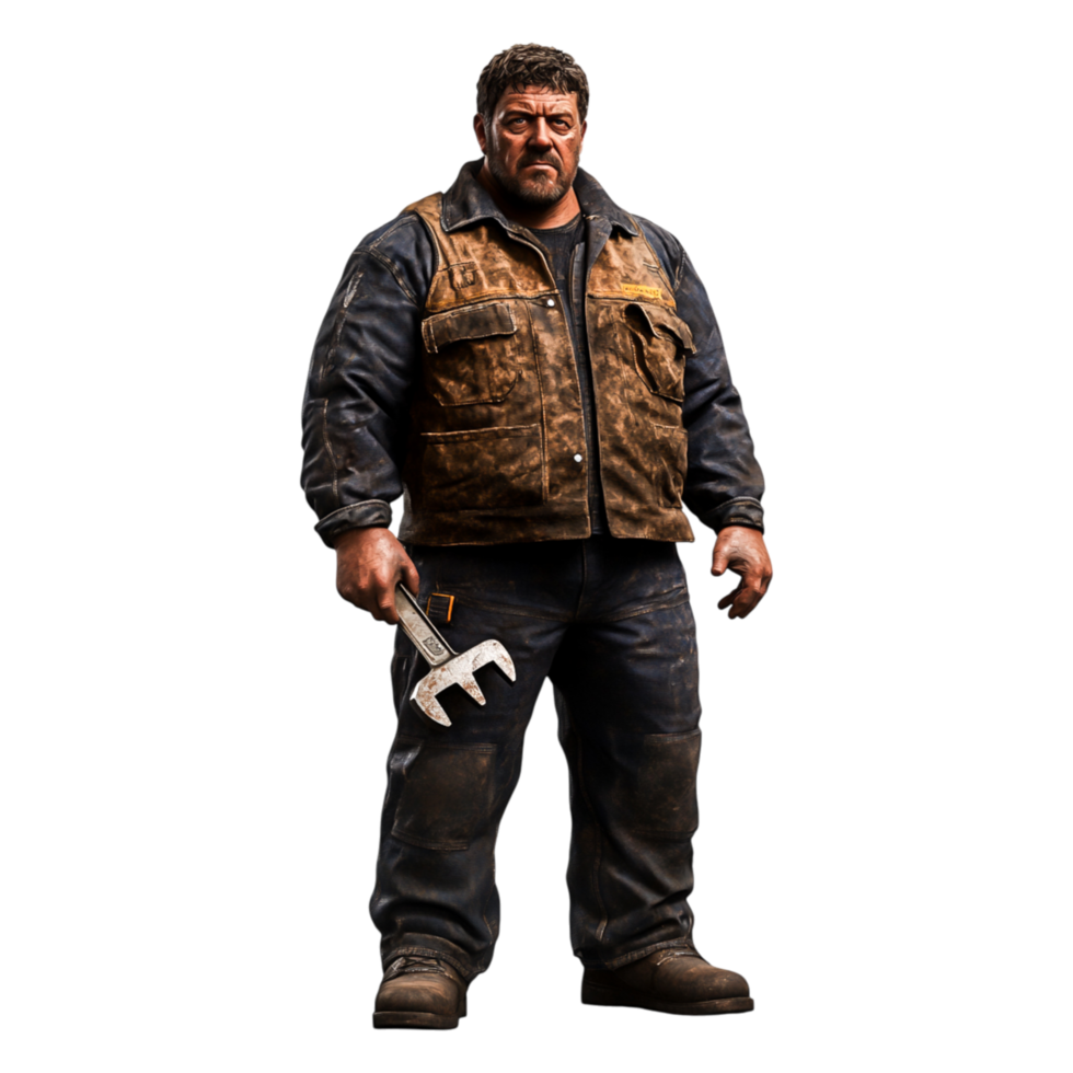 Heavyset Worker Holding Wrench in Industrial Clothing and Gear png