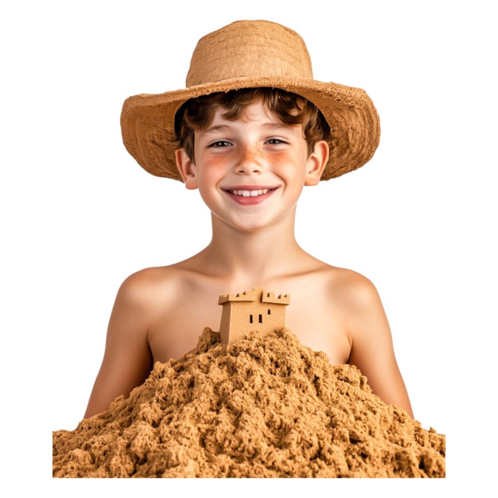 Happy Child Building Sandcastle on Sunny Beach in Summer Vacation png