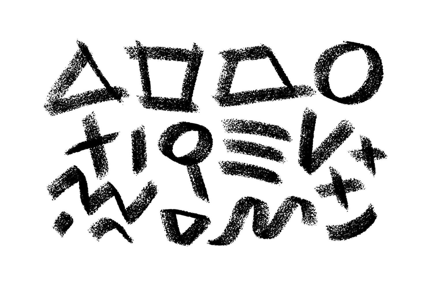 Hand drawn line elements. Doodle pen signs and shapes. Simple sketch triangle, plus sign, wavy lines, circle and other objects. set. vector