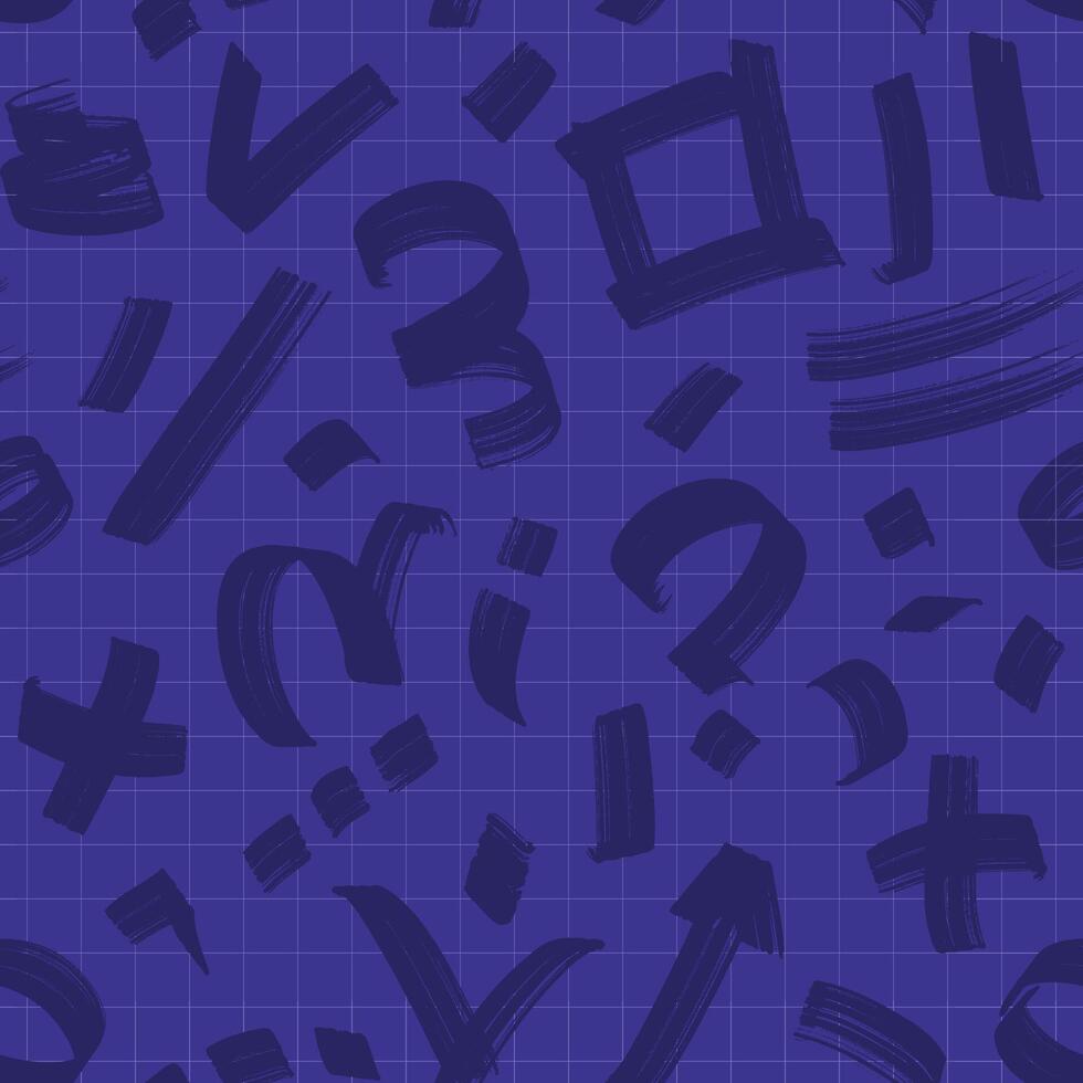 Various hand drawn shapes and doodle objects as a backdrop. seamless pattern with various symbols and signs. Repeatable backdrop in shades of blue. vector