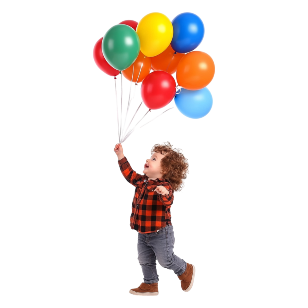 Happy Child Holding Colorful Balloons on png
