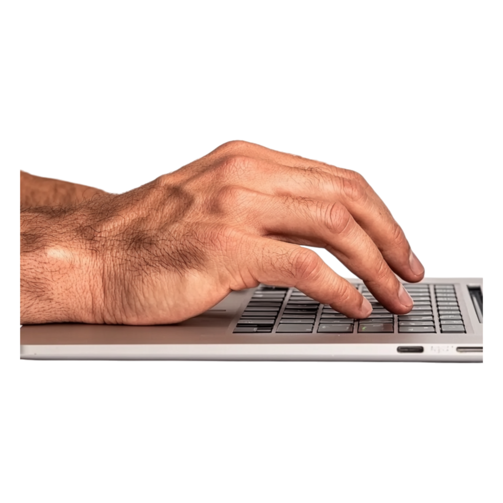 Close-up of a Hand Typing on a Modern Laptop Keyboard in Focus png