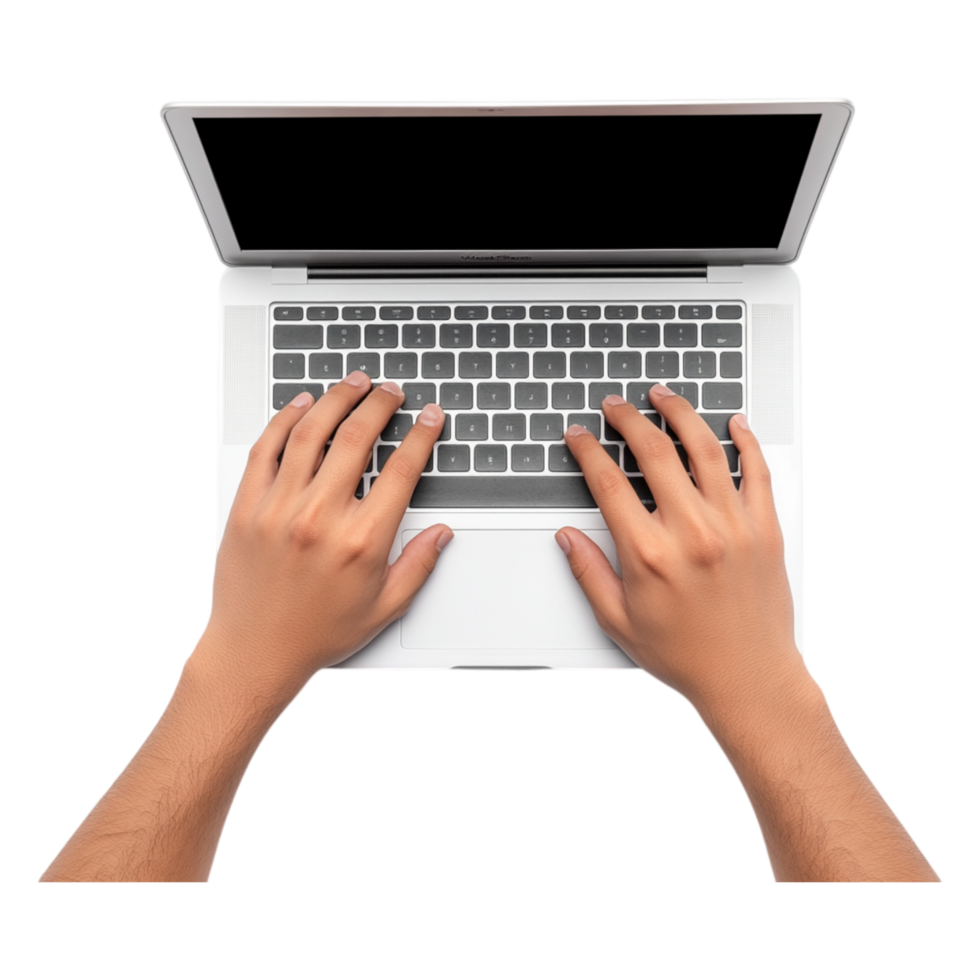 Hands Typing on a Laptop Keyboard in a Modern Workspace Setup png
