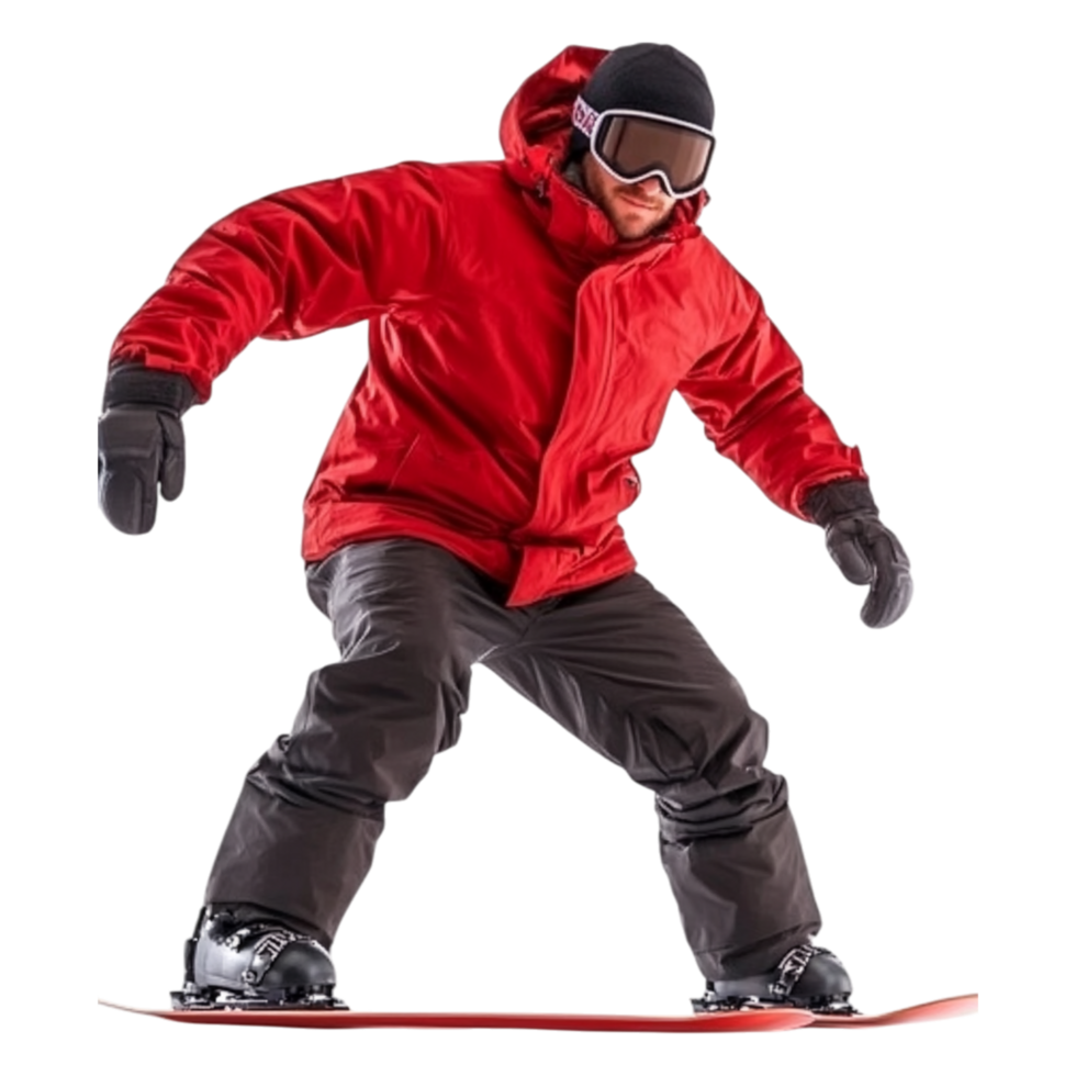 Active Snowboarder in Bright Red Jacket on Snowy Slope png