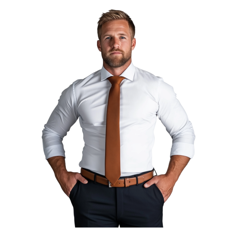 Confident Businessman in Formal Attire with Tie and Positive Expression png
