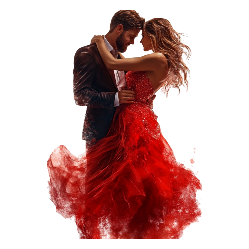 Romantic Couple Embracing Against a Dark in Studio Setting png