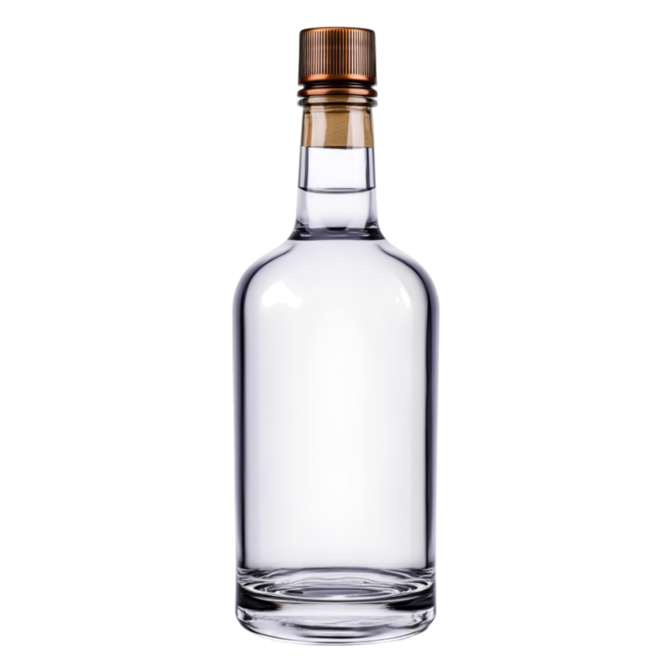 Clear Glass Bottle with Cork Lid on for Beverage png