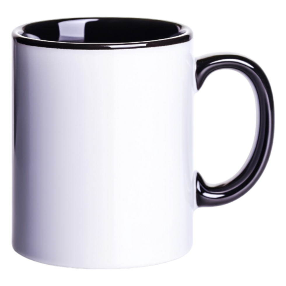 Blank Coffee Mug with Black Rim and White Exterior for Customization png