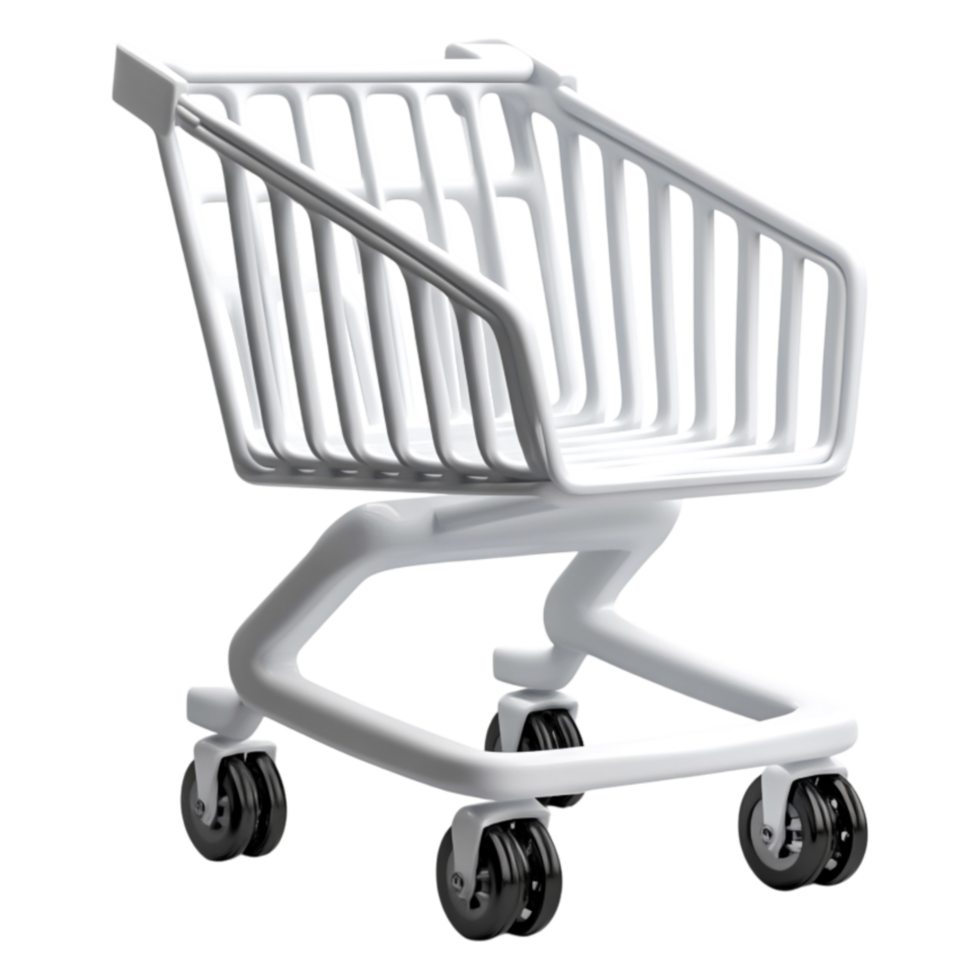 White Shopping Cart on Wheels for Grocery or Retail Use png