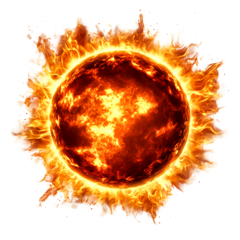 Fiery Sun with Explosive Flames and Brilliant Radiance png