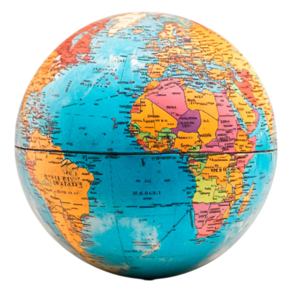 Colorful World Globe Showing Continents and Country Boundaries png