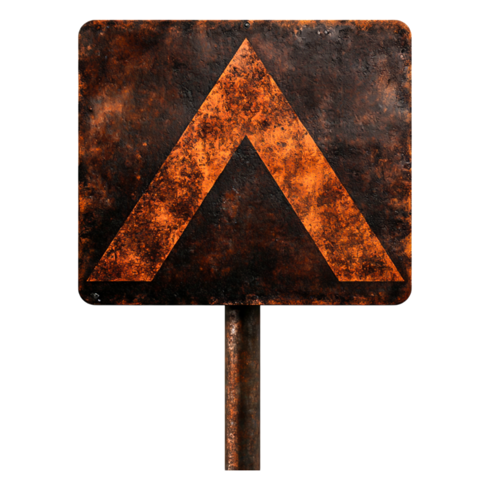 Rusty Warning Sign With Grunge Texture and Triangle Shape Design png